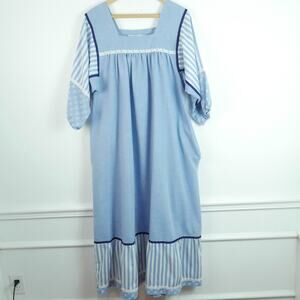 Krist Gudnason Vintage MuMu Housedress L XL Cottagecore Granny Midi Dress Blue